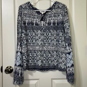 Lucky Brand Geometric Pattern Long Sleeve Top Size L NWT